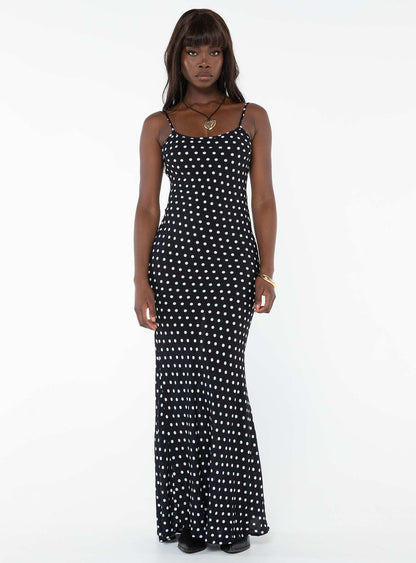 Luncheon Maxi Dress Black Polka Dot