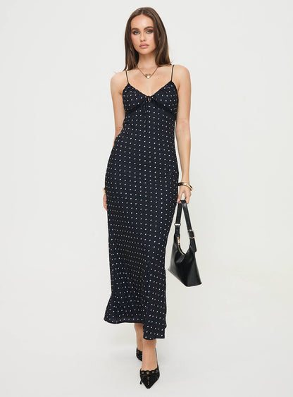 Emily Maxi Dress Black Polka Dot