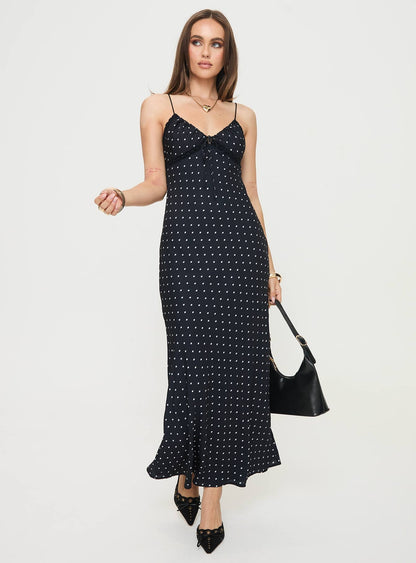 Emily Maxi Dress Black Polka Dot