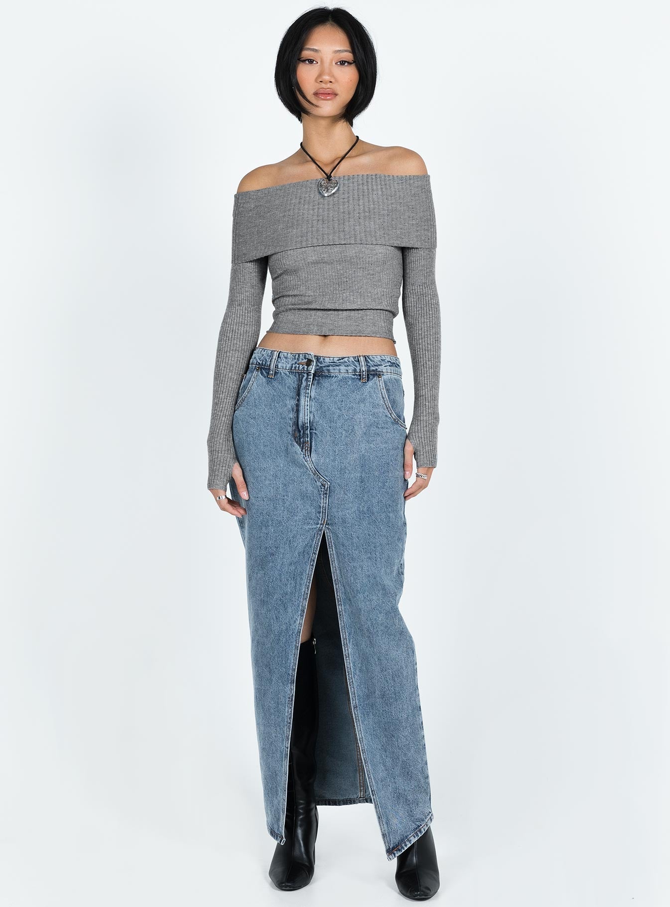 Morley Off Shoulder Sweater Grey Marle