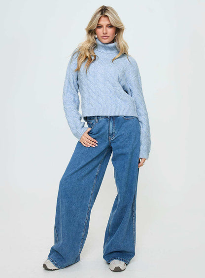 Cathie Turtleneck Cable Knit Sweater Blue