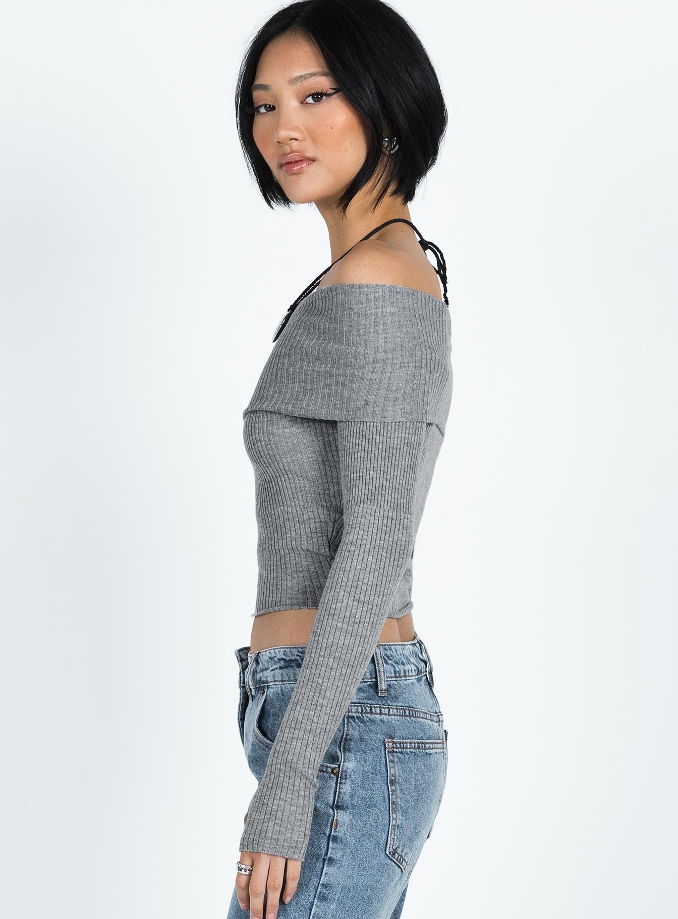 Morley Off Shoulder Sweater Grey Marle