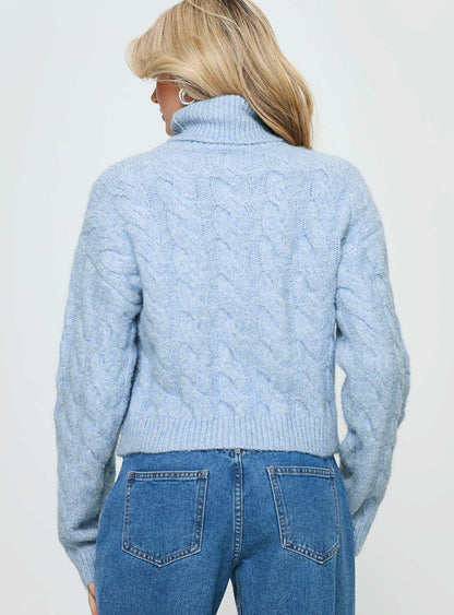 Cathie Turtleneck Cable Knit Sweater Blue